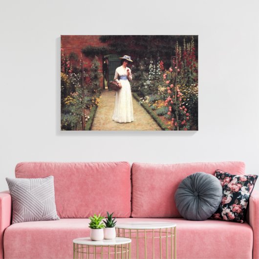 Lady in a Garden Schilderij van Leighton Canvas Afdruk (Insitu (Woonkamer))