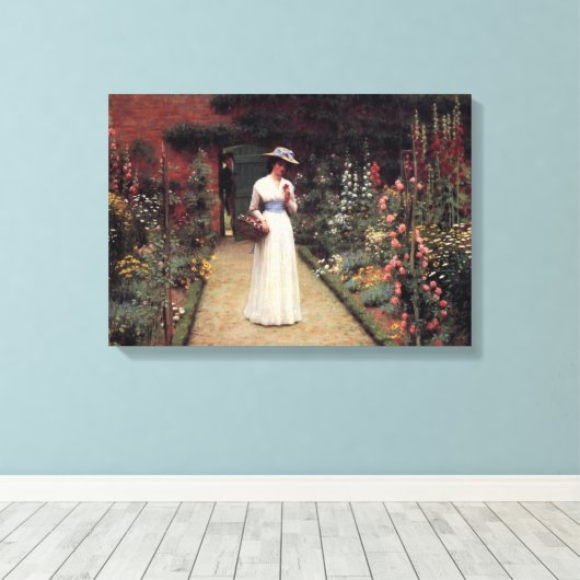 Lady in a Garden Schilderij van Leighton Canvas Afdruk (Insitu (Houten vloer))