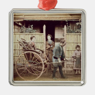 Lady in a rickshaw, c.1890 (gekleurde foto) metalen ornament