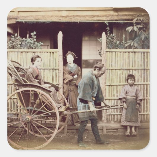 Lady in a rickshaw, c.1890 (gekleurde foto) vierkante sticker (Voorkant)