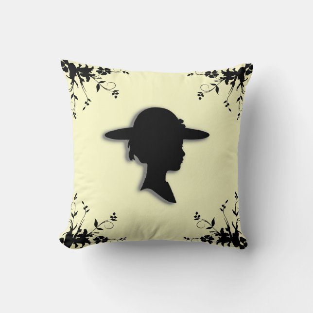 Lady in Afbeelding Pet Vintage Silhouette Kussen (Voorkant)
