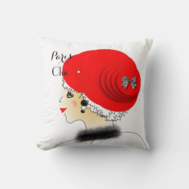 Lady In Big Pet Paris Mode Illustratie Kussen (Voorkant)