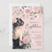 Lady in Black Gown Roze 18e verjaardag Kaart (Voorkant)