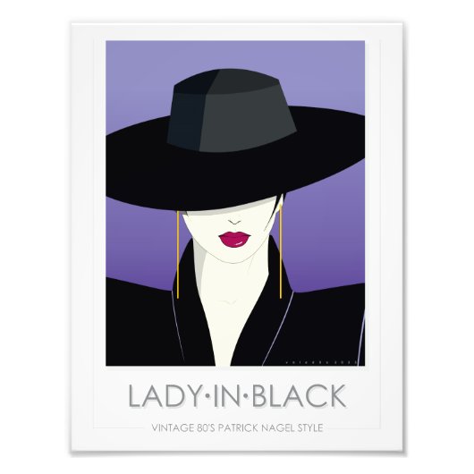 Lady In Black - in stijl van 80's Patrick Nagel Foto Afdruk (Voorkant)