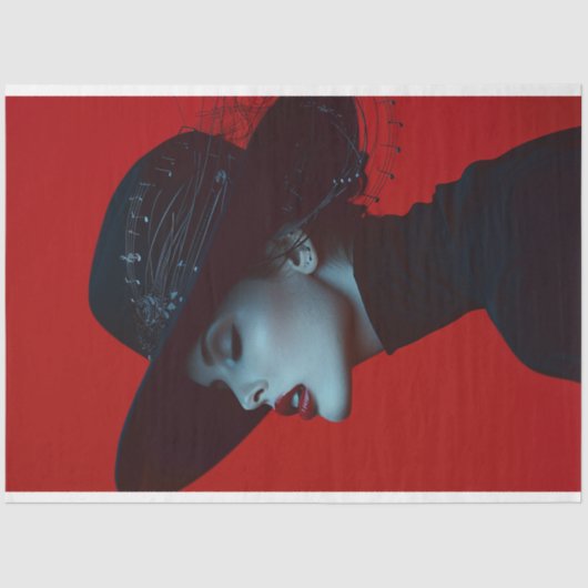 Lady in Black Music Note Crimson Cadence Decoupage Tissuepapier (Voorkant)