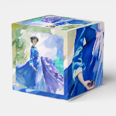 Lady in Blue Dress - Waterverf Schilderij Bedankdoosjes (Achterkant)