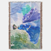 Lady in Blue Dress - Waterverf Schilderij Deken (Voorkant Verticaal)