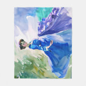 Lady in Blue Dress - Waterverf Schilderij Fleece Deken (Voorkant)