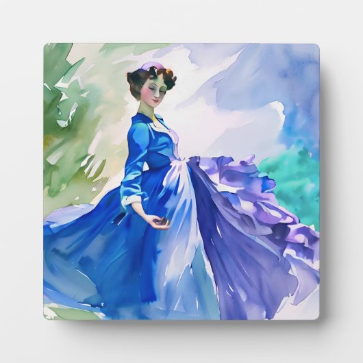 Lady in Blue Dress - Waterverf Schilderij Fotoplaat (Voorkant)