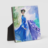 Lady in Blue Dress - Waterverf Schilderij Fotoplaat (Voorkant)