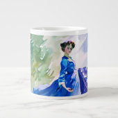 Lady in Blue Dress - Waterverf Schilderij Grote Koffiekop (Voorkant)
