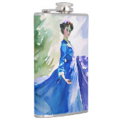 Lady in Blue Dress - Waterverf Schilderij Heupfles (Rechts)