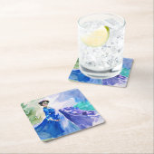 Lady in Blue Dress - Waterverf Schilderij Kartonnen Onderzetters (Insitu)