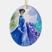 Lady in Blue Dress - Waterverf Schilderij Keramisch Ornament (Rechts)