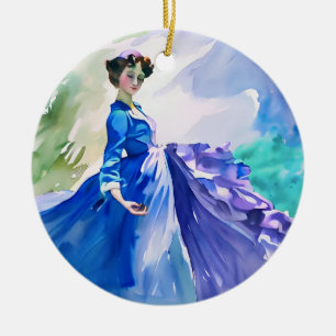 Lady in Blue Dress - Waterverf Schilderij Keramisch Ornament