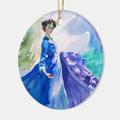Lady in Blue Dress - Waterverf Schilderij Keramisch Ornament (Links)