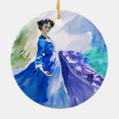 Lady in Blue Dress - Waterverf Schilderij Keramisch Ornament (Achterkant)