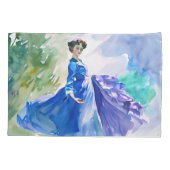 Lady in Blue Dress - Waterverf Schilderij Kussensloop (Achterkant)