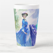 Lady in Blue Dress - Waterverf Schilderij Latte Mok (Voorkant)
