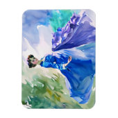 Lady in Blue Dress - Waterverf Schilderij Magneet (Verticaal)