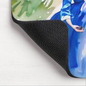 Lady in Blue Dress - Waterverf Schilderij Muismat (Hoek)