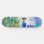 Lady in Blue Dress - Waterverf Schilderij Persoonlijk Skateboard (Horizontaal)