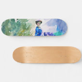 Lady in Blue Dress - Waterverf Schilderij Persoonlijk Skateboard (Horizontaal)