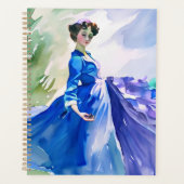 Lady in Blue Dress - Waterverf Schilderij Planner (Voorkant)