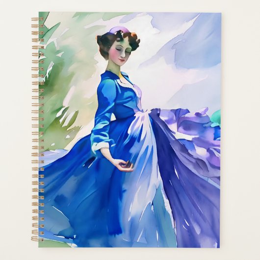 Lady in Blue Dress - Waterverf Schilderij Planner (Voorkant)
