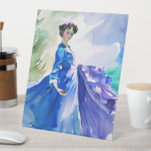 Lady in Blue Dress - Waterverf Schilderij Reclamebord Met Voetstuk (Insitu)
