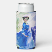 Lady in Blue Dress - Waterverf Schilderij Seltzer Blikjeskoeler (Seltzer Voorkant)