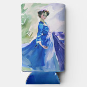 Lady in Blue Dress - Waterverf Schilderij Seltzer Blikjeskoeler (Achterkant)