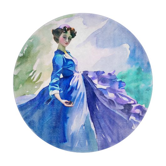 Lady in Blue Dress - Waterverf Schilderij Snijplank (Voorkant)