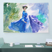 Lady in Blue Dress - Waterverf Schilderij Spandoek (Beurs)