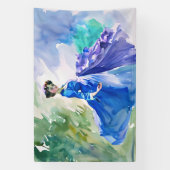 Lady in Blue Dress - Waterverf Schilderij Spandoek (Verticaal)