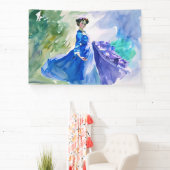 Lady in Blue Dress - Waterverf Schilderij Spandoek (Insitu)