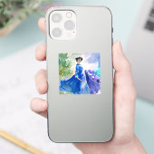 Lady in Blue Dress - Waterverf Schilderij Sticker (Telefoon)