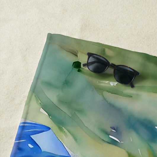 Lady in Blue Dress - Waterverf Schilderij Strandlaken (In situ)