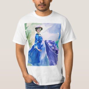 Lady in Blue Dress - Waterverf Schilderij T-shirt