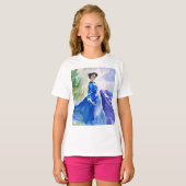Lady in Blue Dress - Waterverf Schilderij T-shirt (Voorkant volledig)