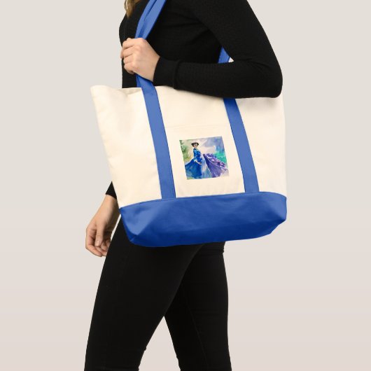 Lady in Blue Dress - Waterverf Schilderij Tote Bag (Voorkant (product))