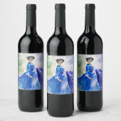Lady in Blue Dress - Waterverf Schilderij Wijn Etiket (Flessen)