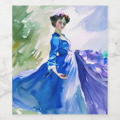 Lady in Blue Dress - Waterverf Schilderij Wijn Etiket (Enkel label)
