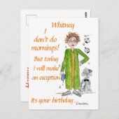 Lady in Curlers en Green Robe zegt Happy Birthday Briefkaart (Voorkant / Achterkant)