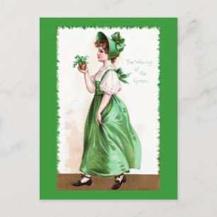 Lady in Green met Shamrocks Vintage St Patrick's Briefkaart