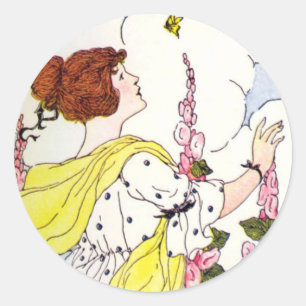 Lady in Hollyhock Garden Ronde Sticker
