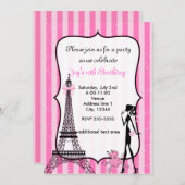 Lady in Paris Eiffeltoren roze poedel uitnodiging (Voorkant / Achterkant)