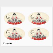 LADY IN RED, BEAUTY, MODE COSTUME DESIGN MONOGRAM OVALE STICKER (Vel)