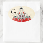 LADY IN RED, BEAUTY, MODE COSTUME DESIGN MONOGRAM OVALE STICKER (Tas)