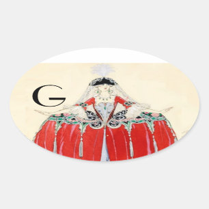 LADY IN RED, BEAUTY, MODE COSTUME DESIGN MONOGRAM OVALE STICKER